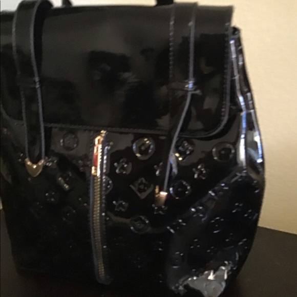 black leather knapsack